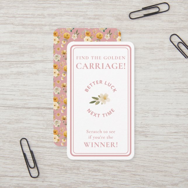 Carte De Visite Golden Carriage Scratch-Off Blush Pink Non-Winner (Devant/Arrière en situation)