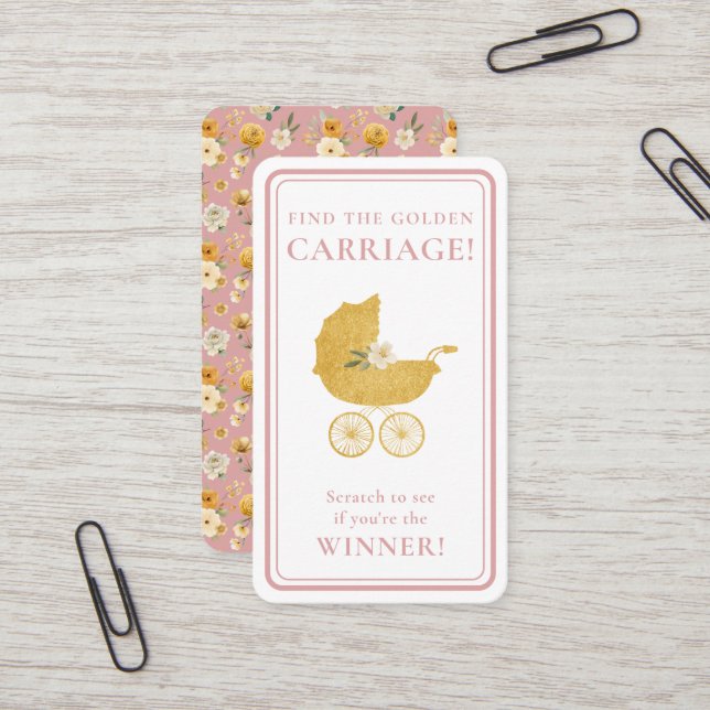 Carte De Visite Golden Carriage Scratch-Off Game | Blush Pink (Devant/Arrière en situation)