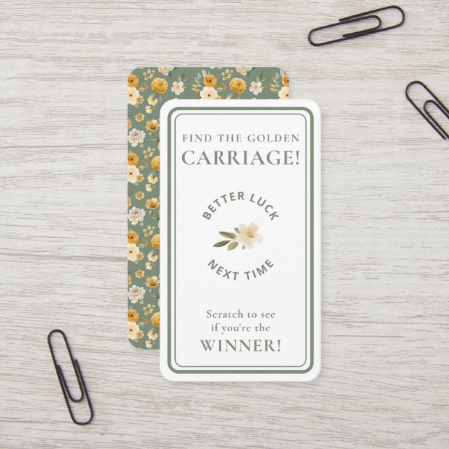Carte De Visite Golden Carriage Scratch-Off Sage Green Non-Winner (Devant/Arrière en situation)