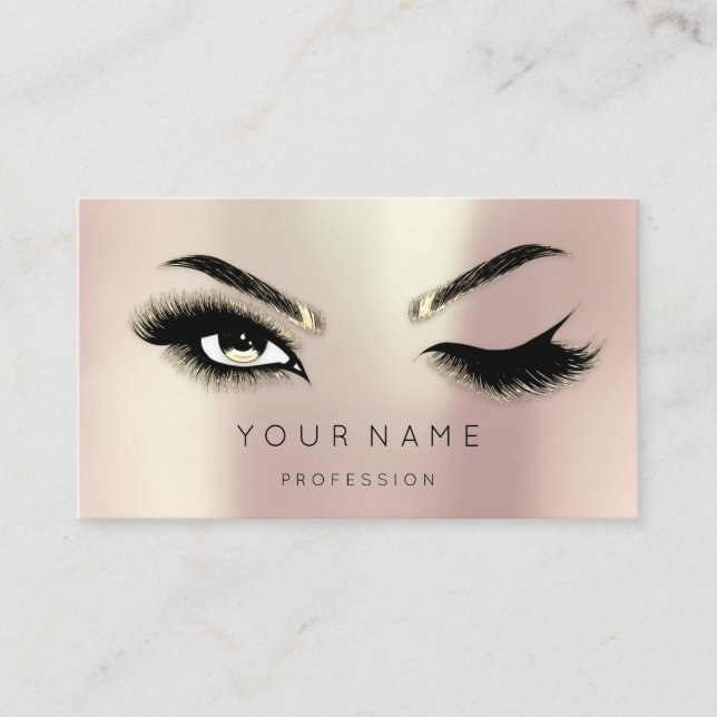 Carte De Visite Golden Eyelash Brows Microblading QRCODE Logo Rose (Devant)