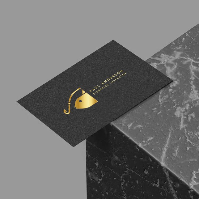 Carte De Visite Golden Fish Hook Logo Inspecteur des pêches Monogr (Créateur téléchargé)
