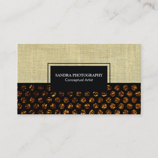 Carte De Visite Golden Flake Pois Burlap Texture (Devant)