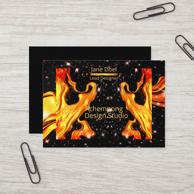 Carte De Visite  Golden Flame – Artistic Entrepreneur Opulent Gold (Devant/Arrière en situation)