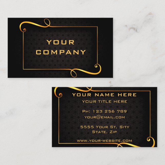 Carte De Visite Golden Frame Luxury Gold Text Black Professional  (Devant / Derrière)