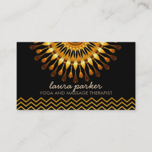 Carte De Visite Golden Lotus Flower Chevron Yoga Massage de santé