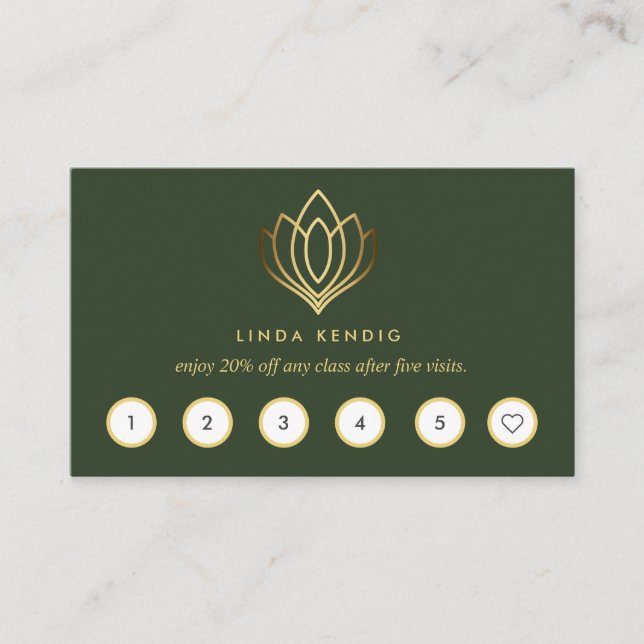 Carte De Visite Golden Lotus | Vert | massage bien-être yoga (Devant)