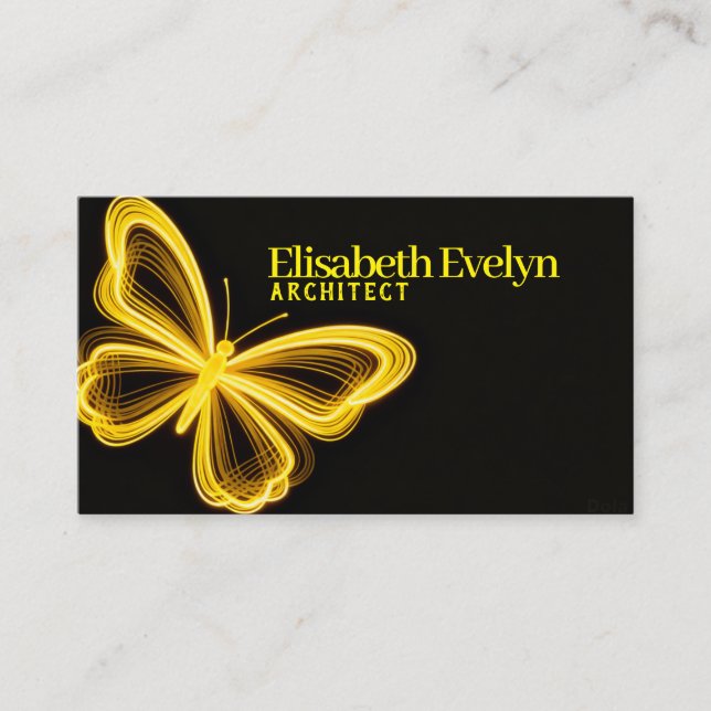 Carte De Visite Golden Neon Wings: Luxurious Business Card Design (Devant)
