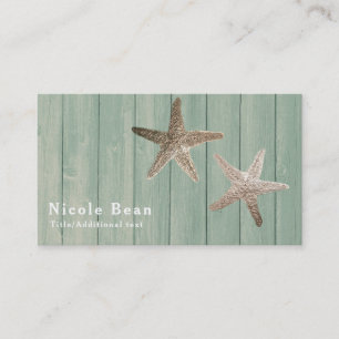 Carte De Visite Golden Starfish & Wood Elegant Plage Tropical Chic