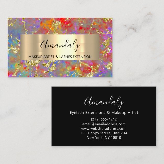 Carte De Visite Golden Strokes Beauty Shop Holographique Abstrait (Devant / Derrière)