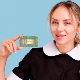 Carte De Visite Golden Strokes Beauty Shop Marble Teal Green