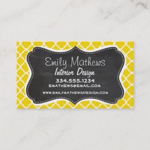 Carte De Visite Golden Yellow Moroccan Quatrefoil; chalkboard look