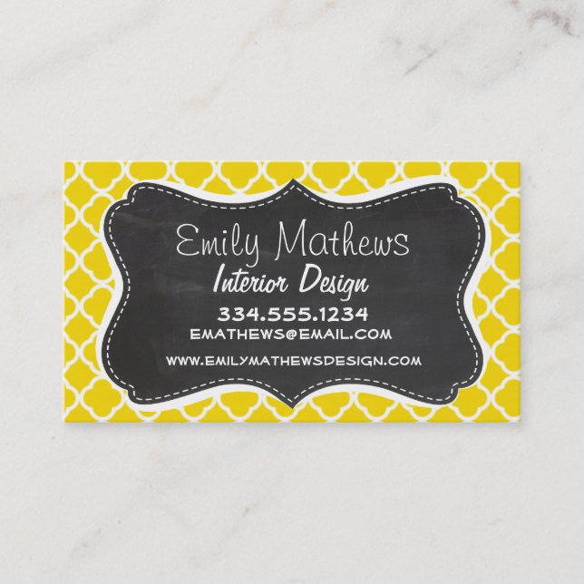 Carte De Visite Golden Yellow Moroccan Quatrefoil; chalkboard look (Devant)