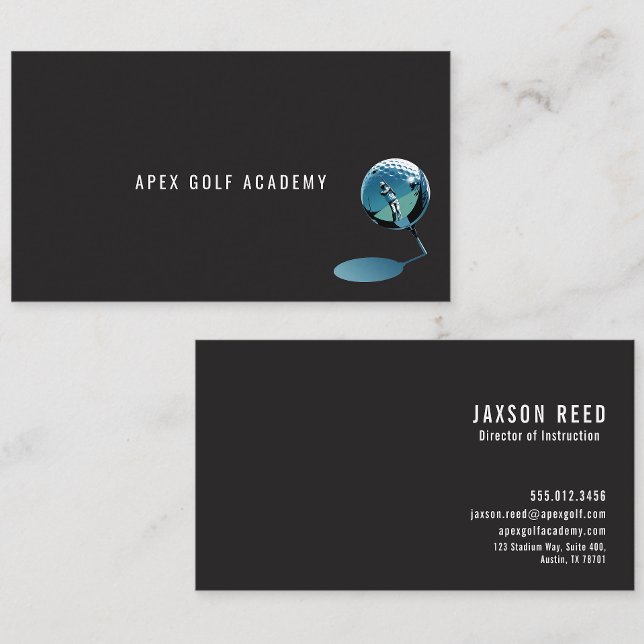 Carte De Visite Golf Coach Academy Metallic Blue-Black background  (Créateur téléchargé)