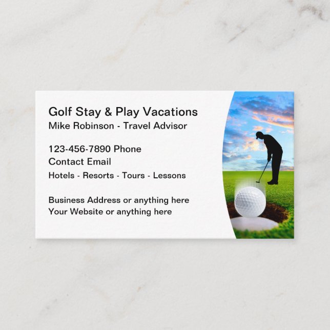 Carte De Visite Golf Vacation Travel Package Agent (Devant)
