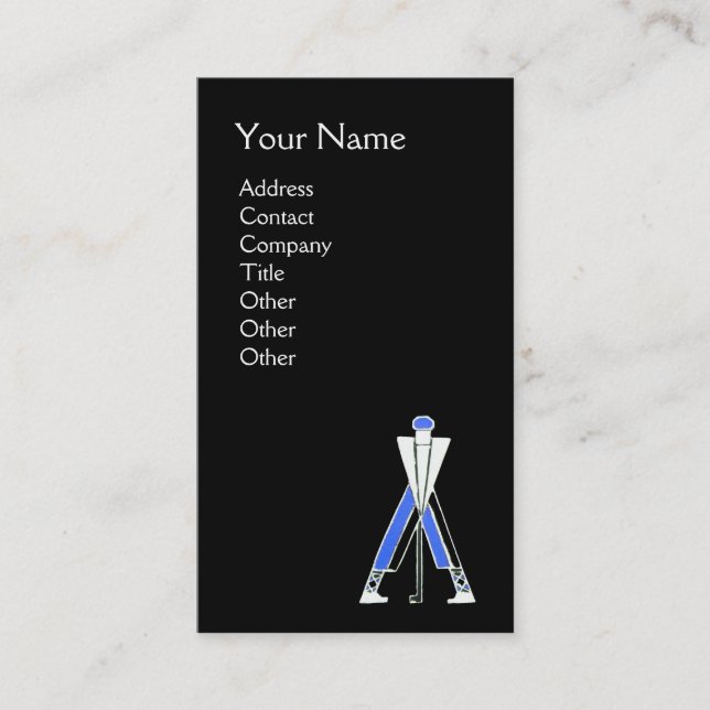 CARTE DE VISITE GOLFER BLEU STYLISÉ, MONOGRAMME D'INSTRUCTEUR DE G (Devant)