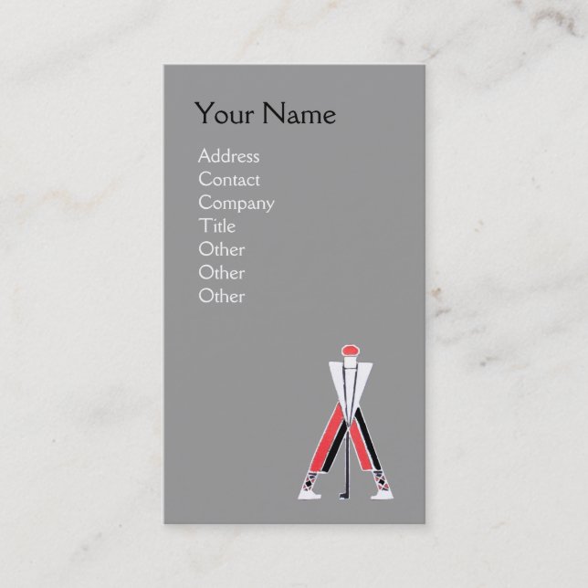 CARTE DE VISITE GOLFER ROUGE GRIS STYLISÉ, MONOGRAMME D'INSTRUCTEU (Devant)