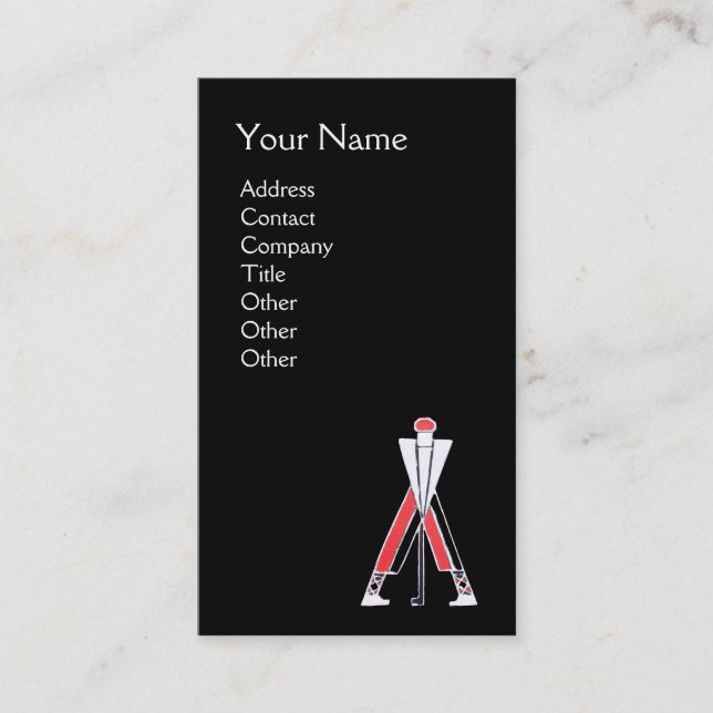 CARTE DE VISITE GOLFER ROUGE NOIR STYLISÉ, MONOGRAMME D'INSTRUCTEU (Devant)