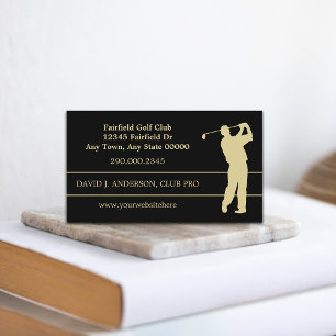 Carte De Visite Golfeur Silhouette Or sur Noir