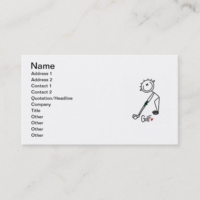Carte De Visite Golfeur simple à bâtonnets (Devant)