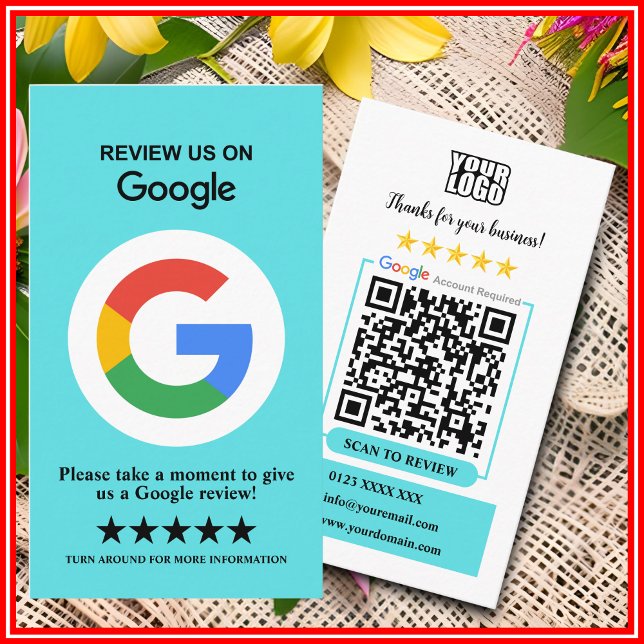 Carte De Visite Google Avis | Business Review Turquoise QR Code (Créateur téléchargé)