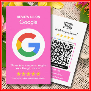 Carte De Visite Google Avis   Business Review Us Pink QR Code