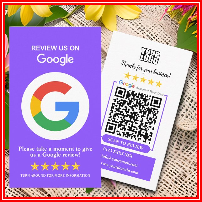 Carte De Visite Google Avis | Business Review Us Purple QR Code (Créateur téléchargé)