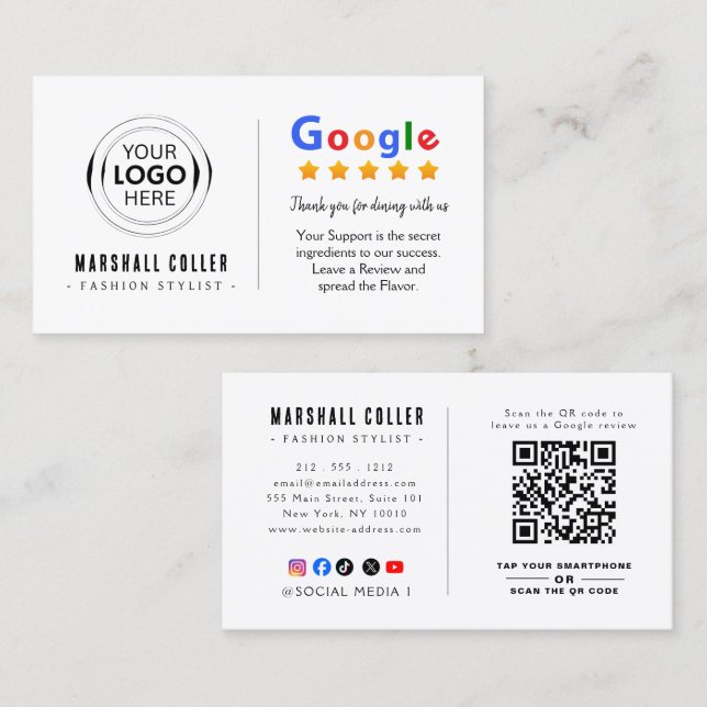 Carte De Visite Google Restaurant Logo QR Code (Devant / Derrière)