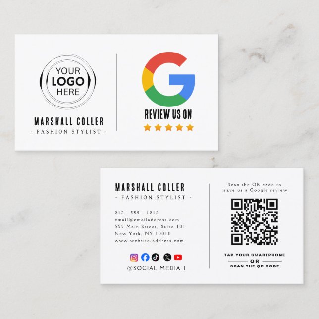 Carte de visite Google Review avec lien QR Code (Devant / Derrière)