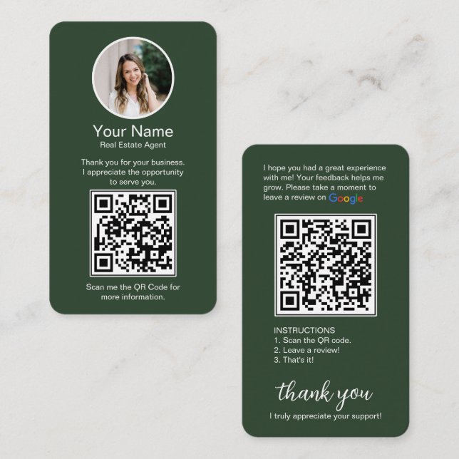Carte de visite Google Review avec photo et code Q (Devant / Derrière)