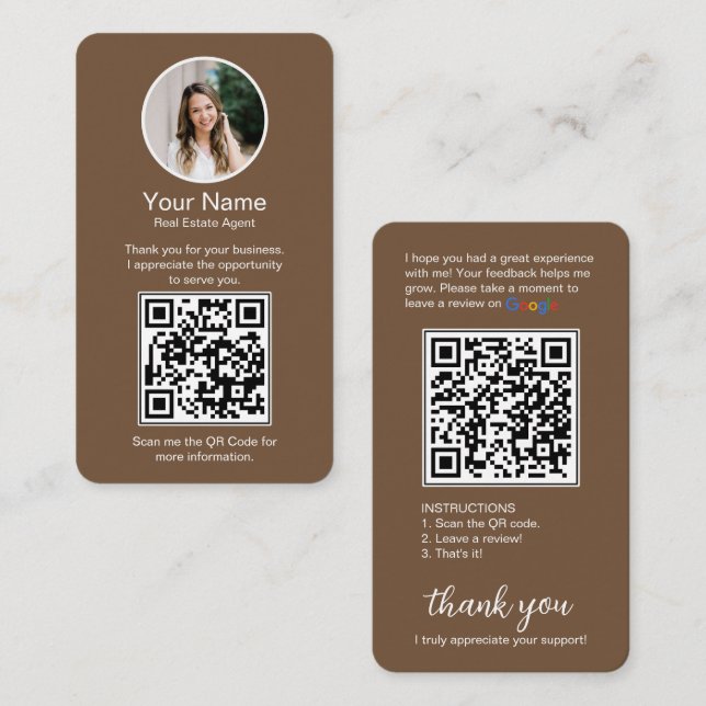 Carte de visite Google Review avec photo et code Q (Devant / Derrière)