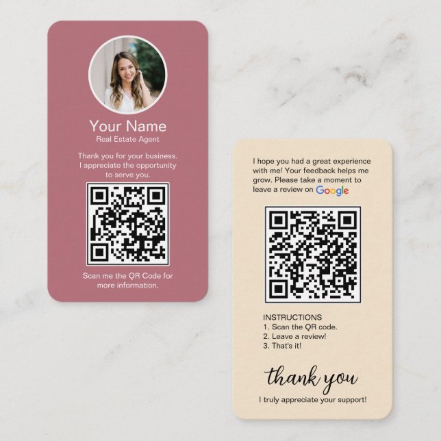 Carte de visite Google Review avec photo et code Q (Devant / Derrière)