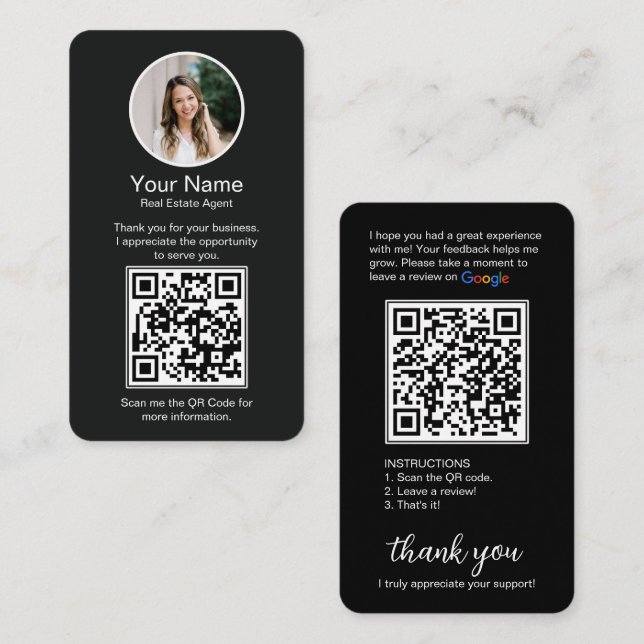 Carte de visite Google Review avec photo et code Q (Devant / Derrière)