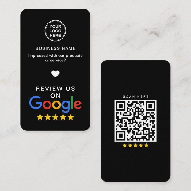 Carte De Visite Google Review Avec QR Code Slek Noir (Devant / Derrière)