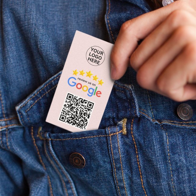 Carte De Visite Google Review My Business 5 Star Qr Code Rose (Créateur téléchargé)