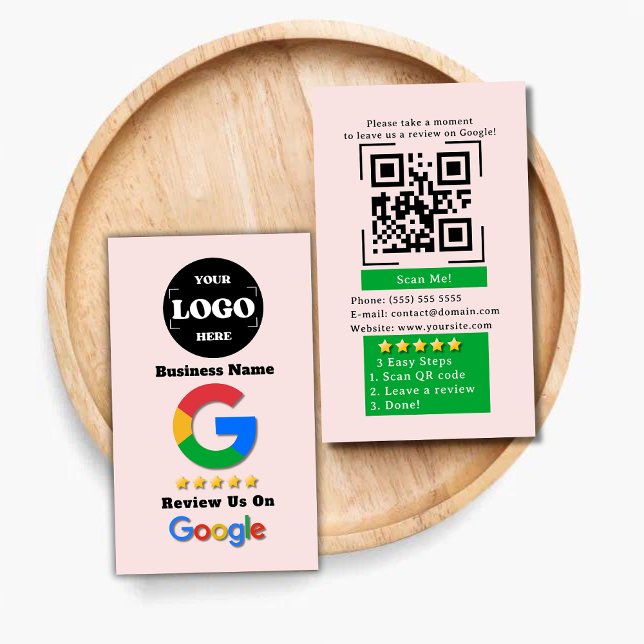Carte De Visite Google Review QR Code Blush rose Google Notes (Créateur téléchargé)