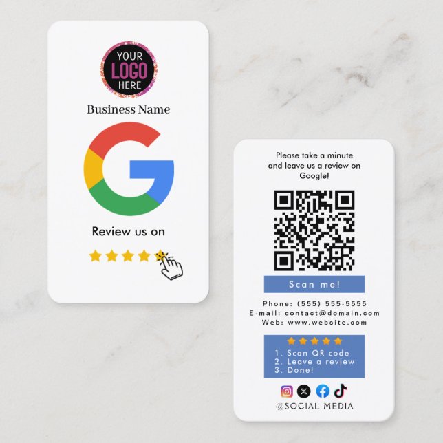 Carte De Visite Google Review With QR Code Link Business Card (Devant / Derrière)
