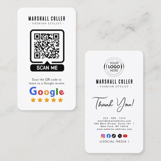 Carte De Visite Google Reviews | Business Review Us | QR Code (Devant / Derrière)