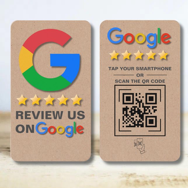 Carte De Visite Google Revoir QR Code Kraft Rustic Tap pour révise (Créateur téléchargé)