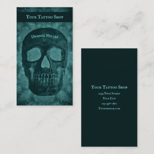 Carte De Visite Goth Dark Turquoise Skull Tattoo Shop
