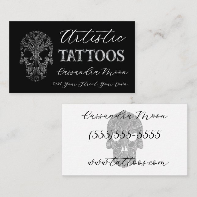 Carte De Visite Goth Filigree Skull TatoStudio (Devant / Derrière)