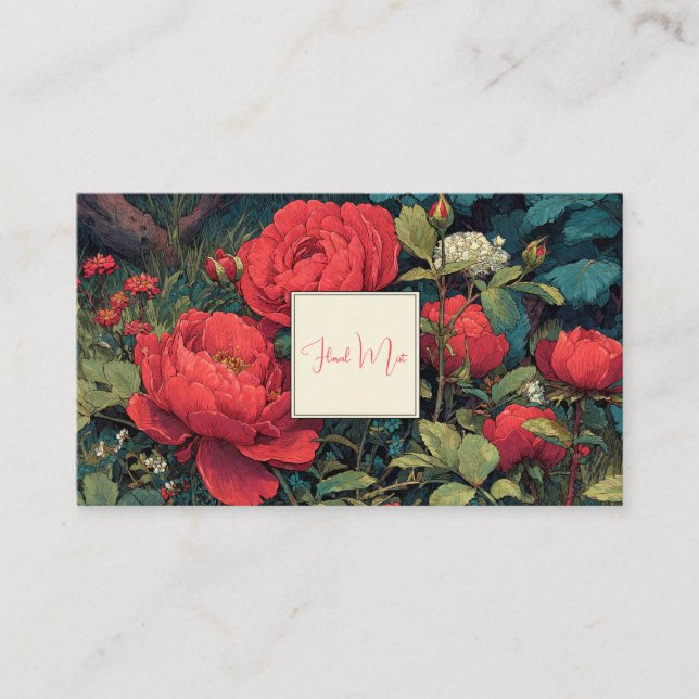 Carte De Visite Gothic Fairytale Ruby Red Peony Floral (Devant)