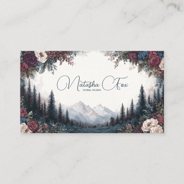 Carte De Visite Gothic Rose Frame Moody Mountain Forest (Devant)