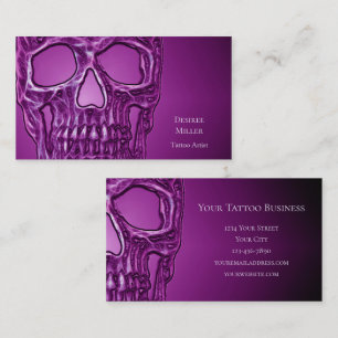 Carte De Visite Gothique Crâne brillant Purple White Tattoo Shop