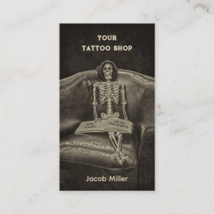 Carte De Visite Gothique Vintage Sepia Skeleton Tattoo Shop