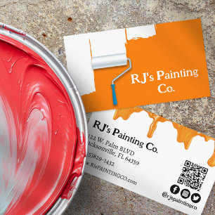 Carte De Visite Gouttes de peinture orange et blanc Peintre profes