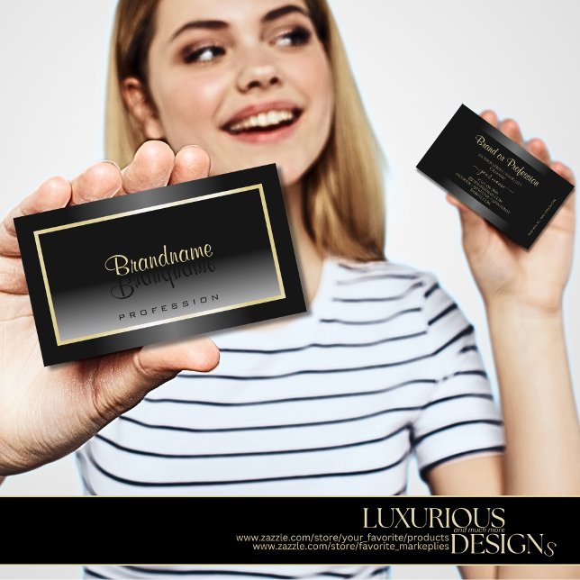 Carte De Visite Gradient noir et blanc avec Champagne Frame Chic (Créateur téléchargé)