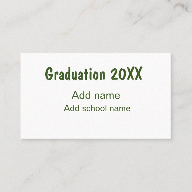 Carte De Visite Graduation 20XX ajouter nom année école vert moder (Devant)