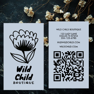 Carte De Visite GRAND BOLD BLOOM Rustic Minimal Floral QR code