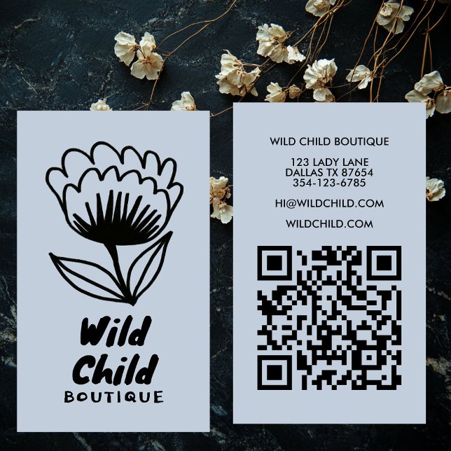 Carte De Visite GRAND BOLD BLOOM Rustic Minimal Floral QR code (BIG BOLD BLOOM Rustic Minimal Floral QR code Business Card
)