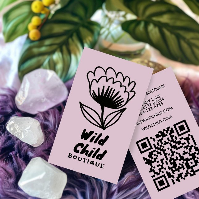 Carte De Visite GRAND BOLD BLOOM Rustic Minimal Floral QR code (BIG BOLD BLOOM Rustic Minimal Floral QR code Business Card
)